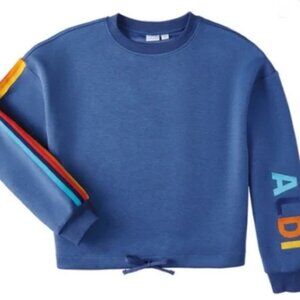 Aldi Women’s Blue Pullover Sweatshirt LARGE - Super Comfy & Stylish - Cropped